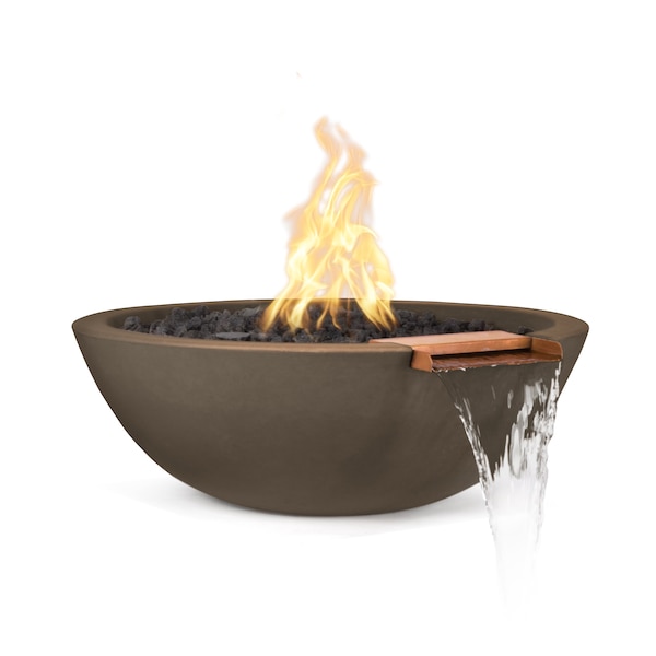 The Outdoor Plus 33 Round Sedona Fire, Water Bowl, GFRC Concrete, Chocolate, Liquid Propane OPT-33RFWE12V-CHC-LP - main